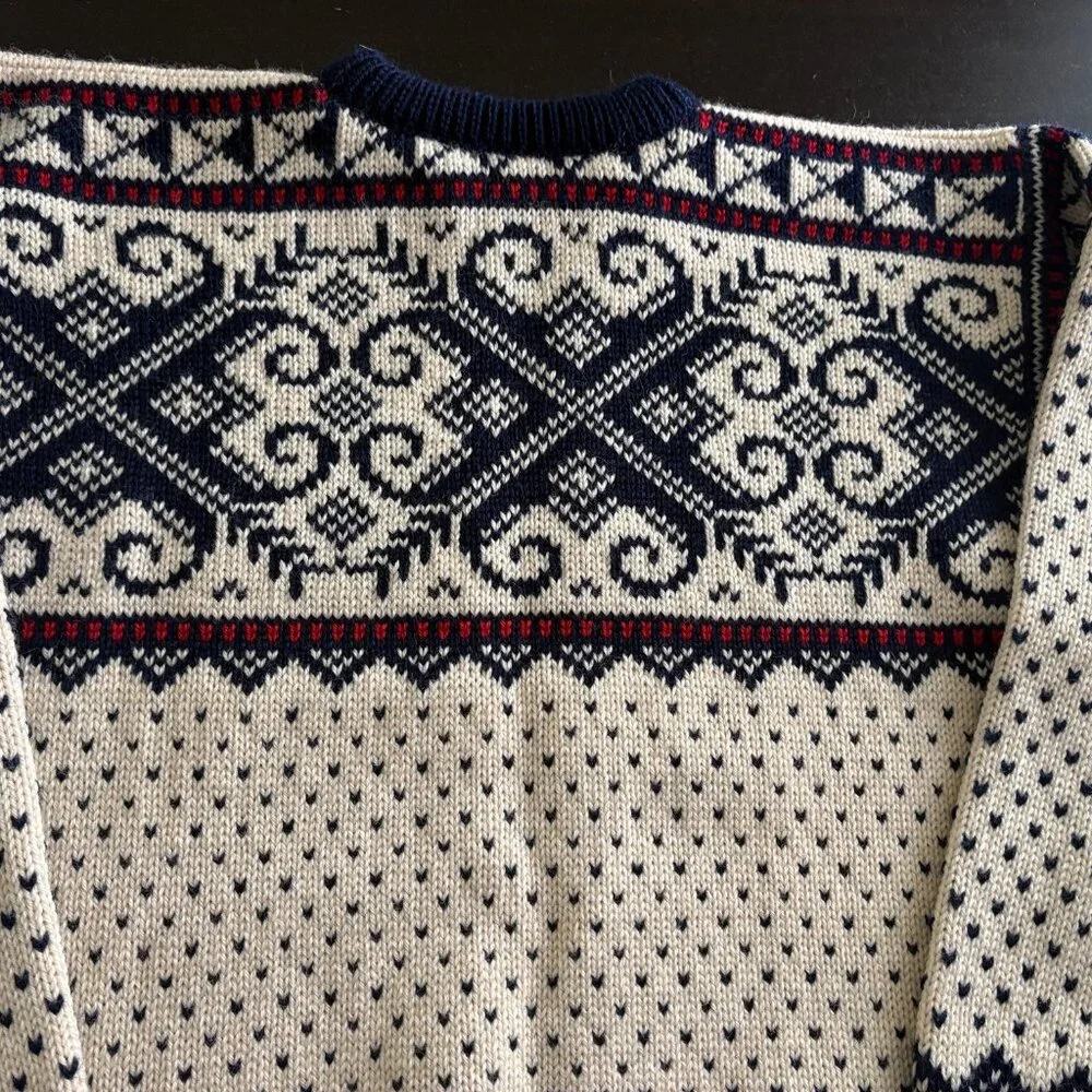 Dale of Norway Cream Navy Red Fair Isle Crewneck Sweater